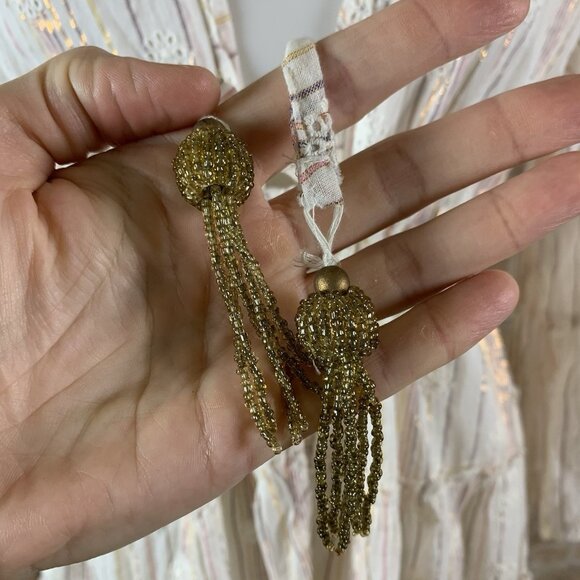 Blue Island Boho Embroidered Stripe Tassel Tie Front Coverup Kimono Small - Picture 5 of 5